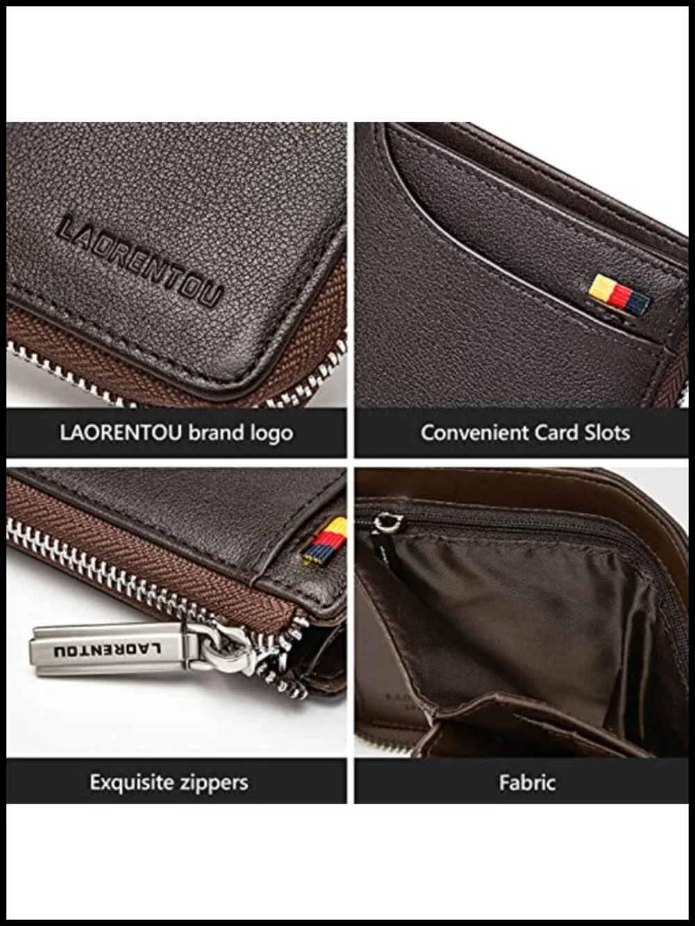 Genuine Leather RFID Blocking Bifold Wallet with Zipper Coin Purse